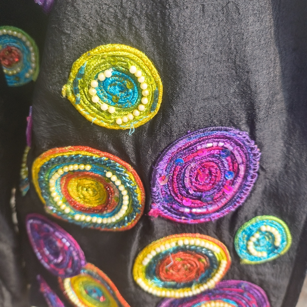 Anage Silk Black Jacket Vintage Art To Wear Embroidered Beaded Size Medium - Picture 6 of 8